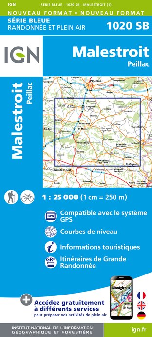Online bestellen: Wandelkaart - Topografische kaart 1020SB Malestroit - Peillac | IGN - Institut Géographique National