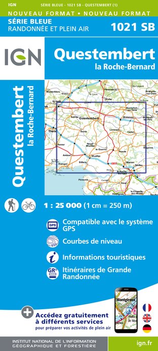 Online bestellen: Wandelkaart - Topografische kaart 1021SB Questembert - La Roche-Bernard | IGN - Institut Géographique National