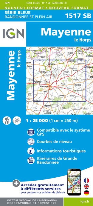 Online bestellen: Wandelkaart - Topografische kaart 1517SB Mayenne - Le Horps | IGN - Institut Géographique National