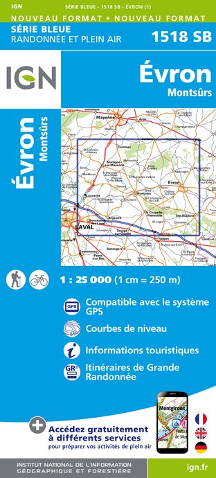 Online bestellen: Wandelkaart - Topografische kaart 1518SB Evron - Montsûrs | IGN - Institut Géographique National