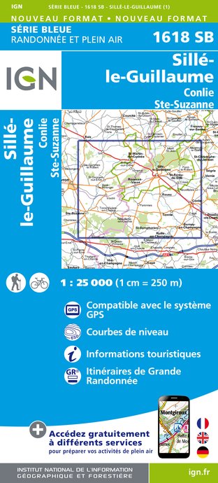 Online bestellen: Wandelkaart - Topografische kaart 1618SB Sillé-le-Guillaum, Conlie Ste-Suzanne | IGN - Institut Géographique National