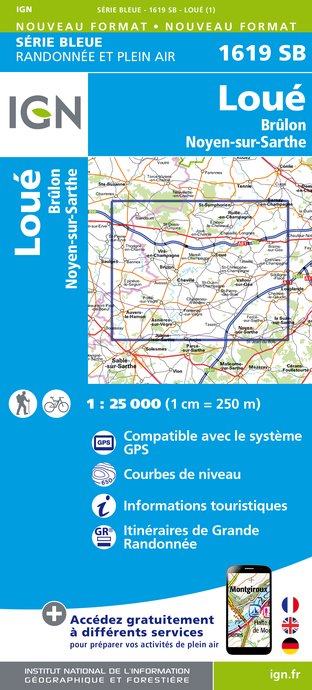 Online bestellen: Wandelkaart - Topografische kaart 1619SB Loué - Brûlon, Noyen-sur-Sarthe | IGN - Institut Géographique National