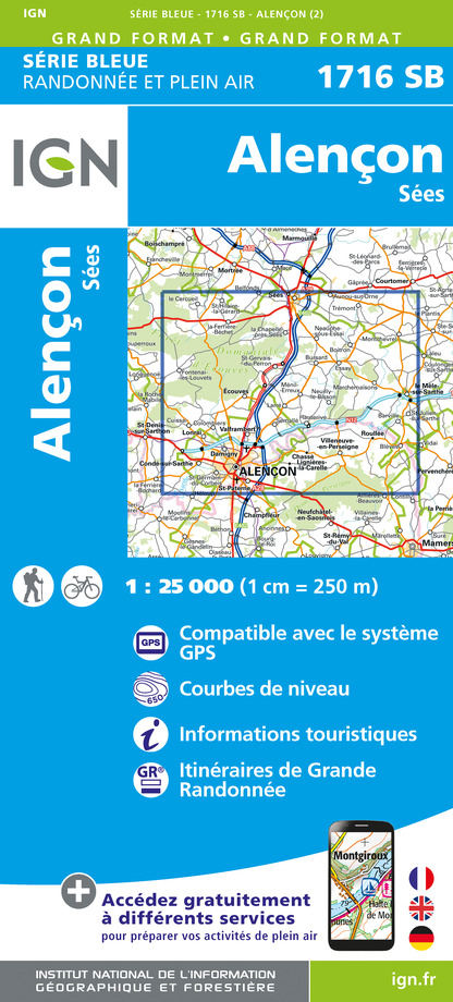 Online bestellen: Wandelkaart - Topografische kaart 1716SB Alençon - Sées | IGN - Institut Géographique National