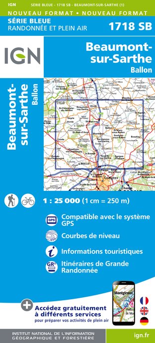 Online bestellen: Wandelkaart - Topografische kaart 1718SB Beaumont-sur-Sarthe - Ballon | IGN - Institut Géographique National