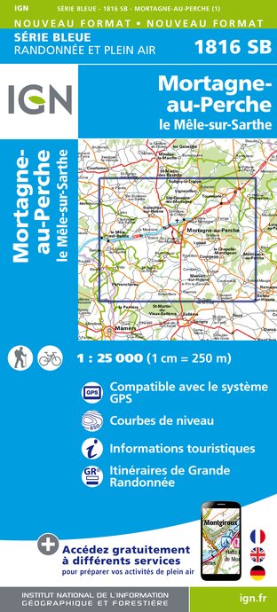 Online bestellen: Wandelkaart - Topografische kaart 1816SB Mortagne-au-Perche - Mêle-sur-Sarthe | IGN - Institut Géographique National
