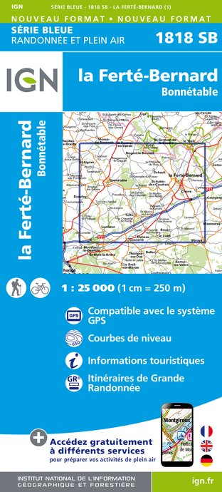 Online bestellen: Wandelkaart - Topografische kaart 1818SB La Ferté-Bernard | IGN - Institut Géographique National
