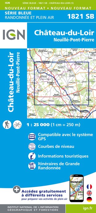 Online bestellen: Wandelkaart - Topografische kaart 1821SB Château-du-Loir, Neuillé-Pont-Pierre | IGN - Institut Géographique National