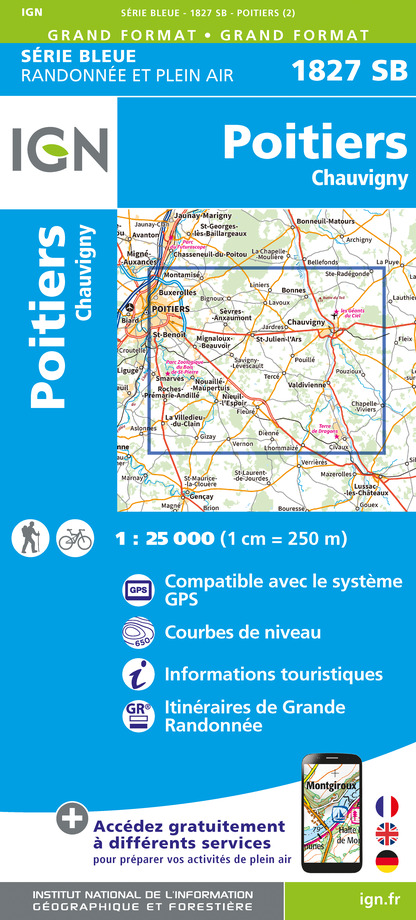 Online bestellen: Wandelkaart - Topografische kaart 1827SB Poitiers - Chauvigny | IGN - Institut Géographique National