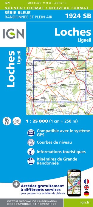 Online bestellen: Wandelkaart - Topografische kaart 1924SB Loches - Ligueil | IGN - Institut Géographique National