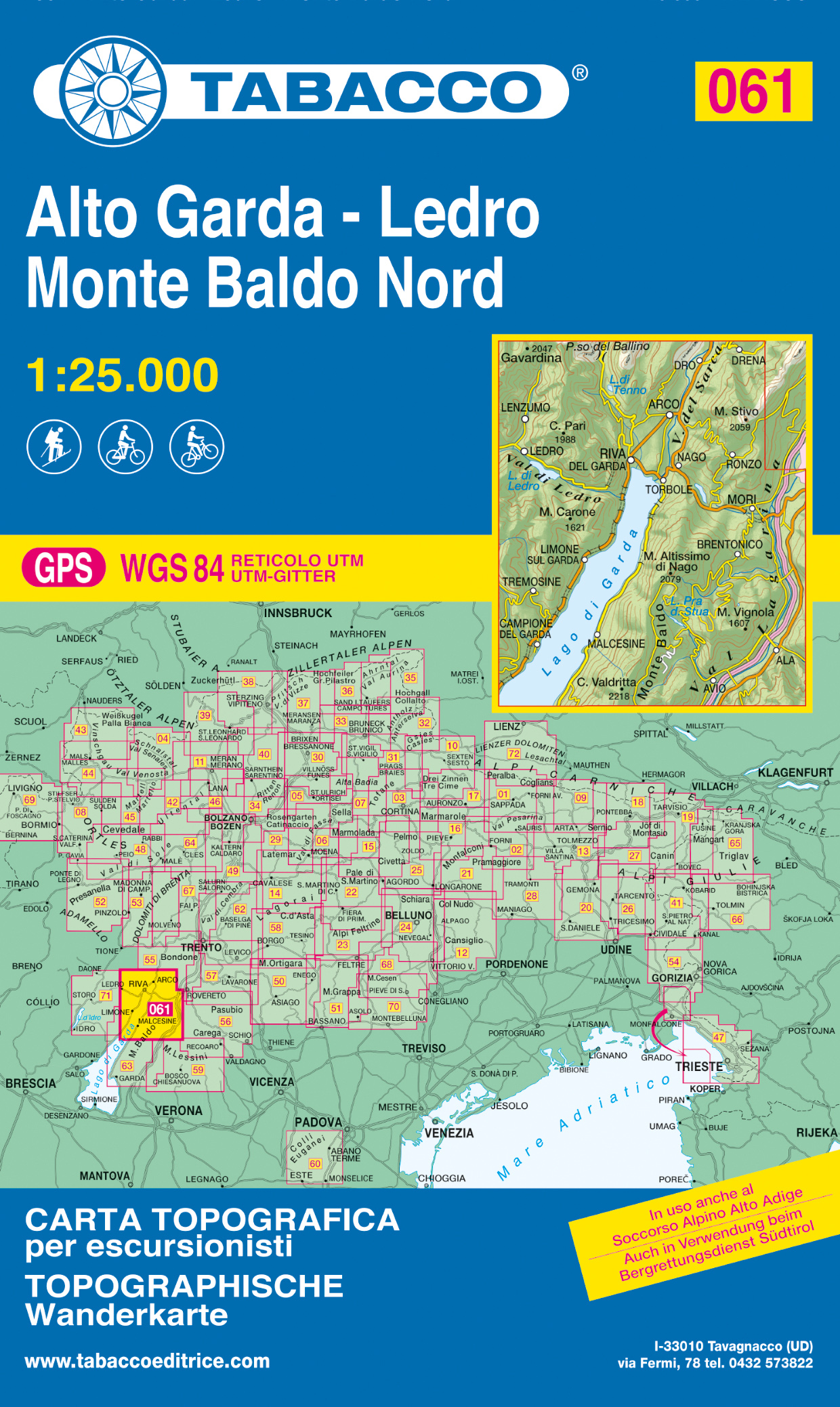 Online bestellen: Wandelkaart 061 Alto Garda - Ledro - Monte Baldo Nord | Tabacco Editrice