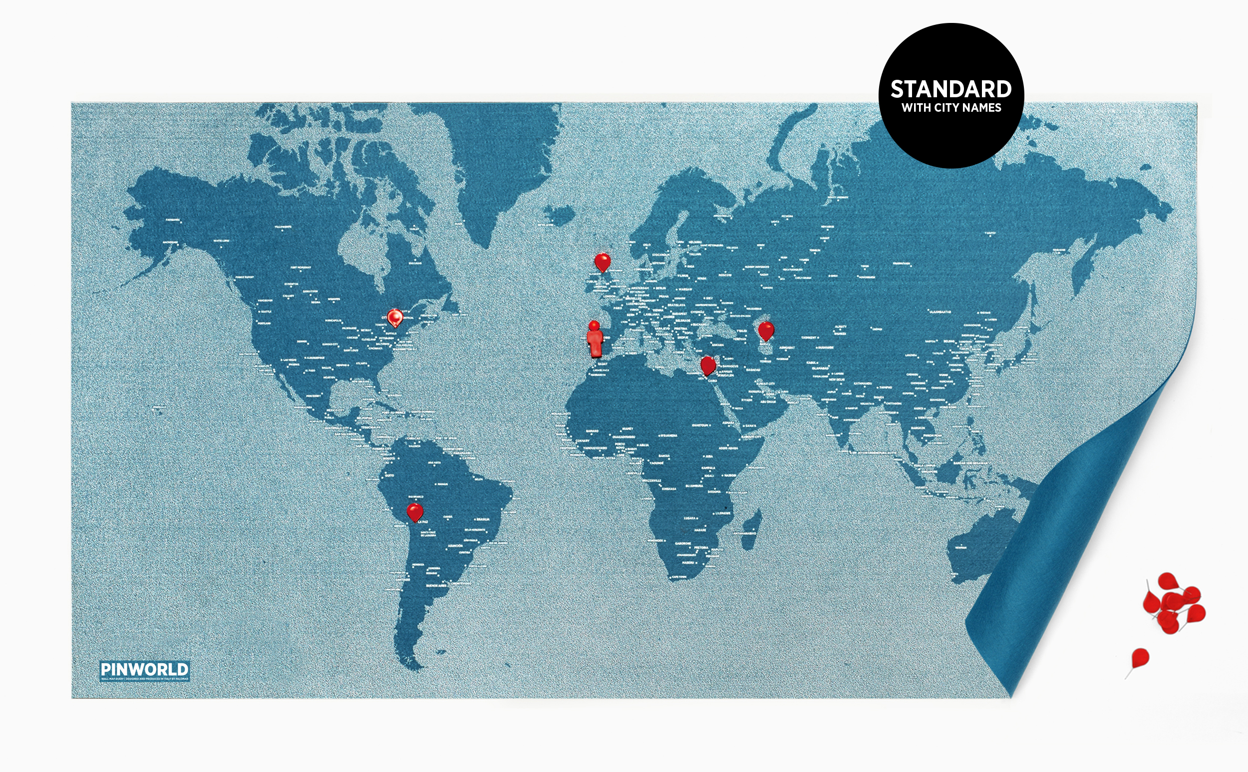 Maak het zwaar Beginner Zes Wereldkaart op canvas Pin world wall map - blauw small | Palomar  8033020511074 kopen