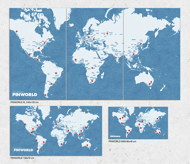 Pin world Wall Map - wereldkaart blauw XL 210 x 130 cm Palomar | | Reisboekwinkel De Zwerver