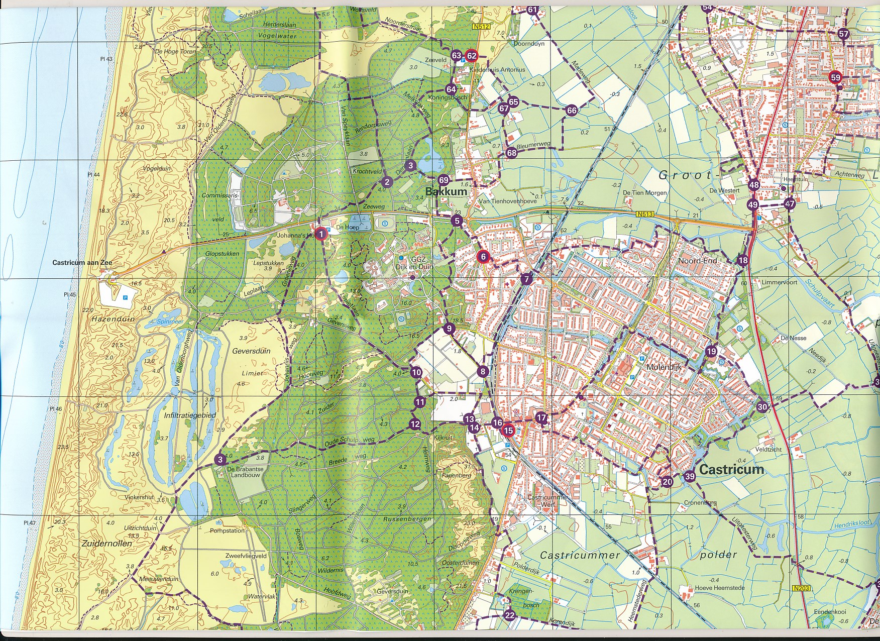 Wandelkaart - Topografische kaart Topografische wandelkaart Duingebied