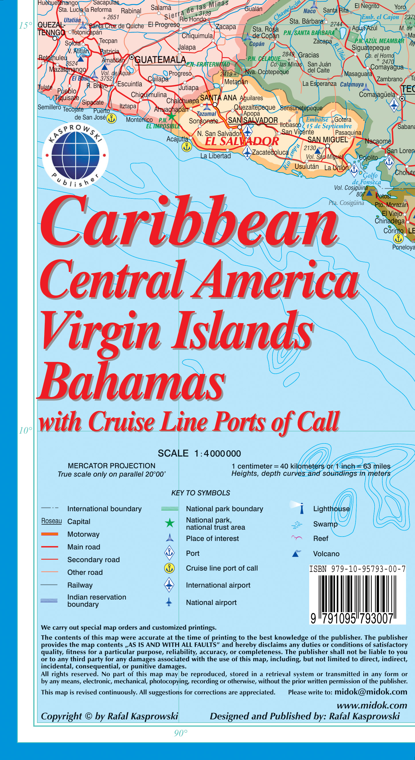 Wegenkaart - landkaart Caribbean, Central America, Virgin Islands, Bah
