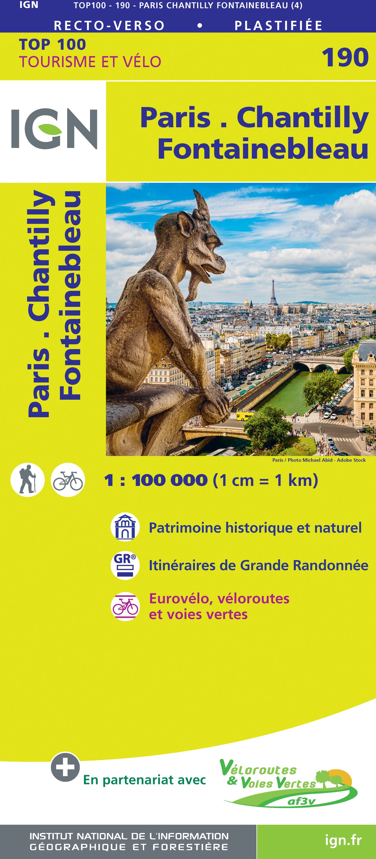 Online bestellen: Fietskaart - Wegenkaart - landkaart 190 Paris - Chantilly - Fontainebleau | IGN - Institut Géographique National