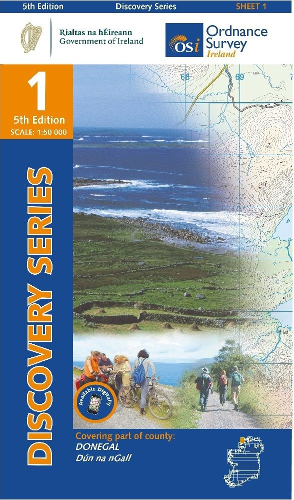 Online bestellen: Topografische kaart - Wandelkaart 01 Discovery Donegal (NW) | Ordnance Survey Ireland