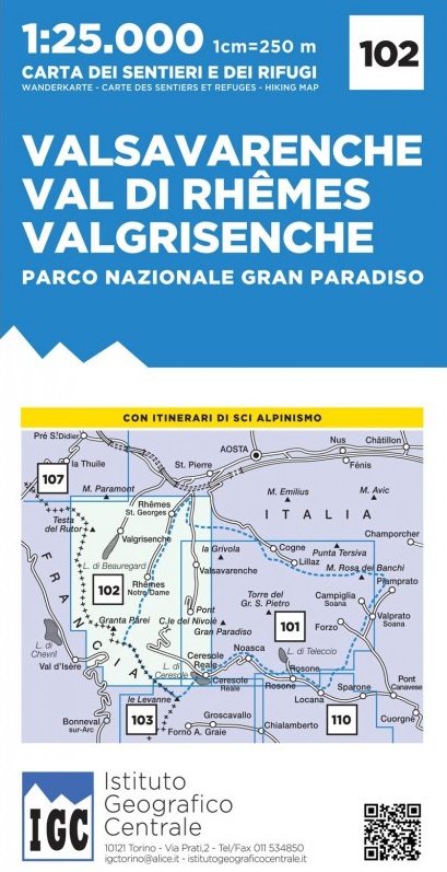 Online bestellen: Wandelkaart 102 Valsavarenche, Val di Rhemes, Valgrisenche | IGC - Istituto Geografico Centrale