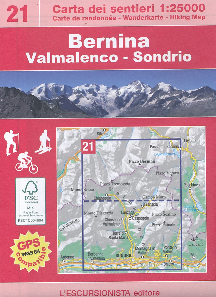 Online bestellen: Wandelkaart 21 Bernina: Valmalenco - Sondrio | L'Escursionista editore