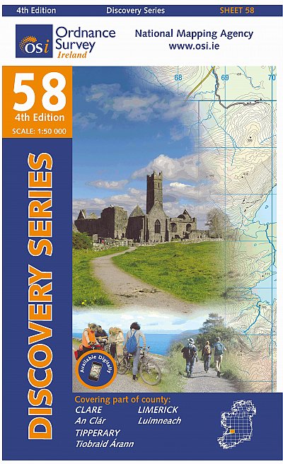 Online bestellen: Topografische kaart - Wandelkaart 58 Discovery Clare, Limerick, Tipperary | Ordnance Survey Ireland