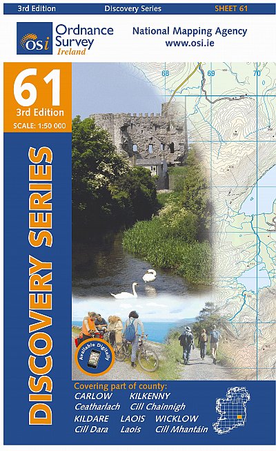 Online bestellen: Topografische kaart - Wandelkaart 61 Discovery Carlow, Kildare, Kilkenny, Laois, Wicklow | Ordnance Survey Ireland