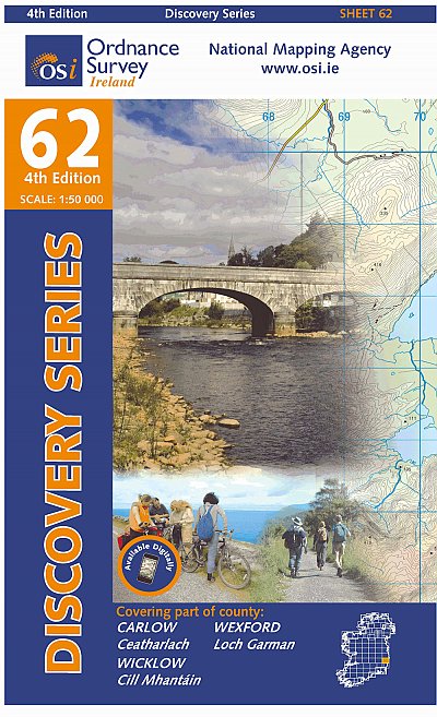 Online bestellen: Topografische kaart - Wandelkaart 62 Discovery Carlow, Wexford, Wicklow | Ordnance Survey Ireland