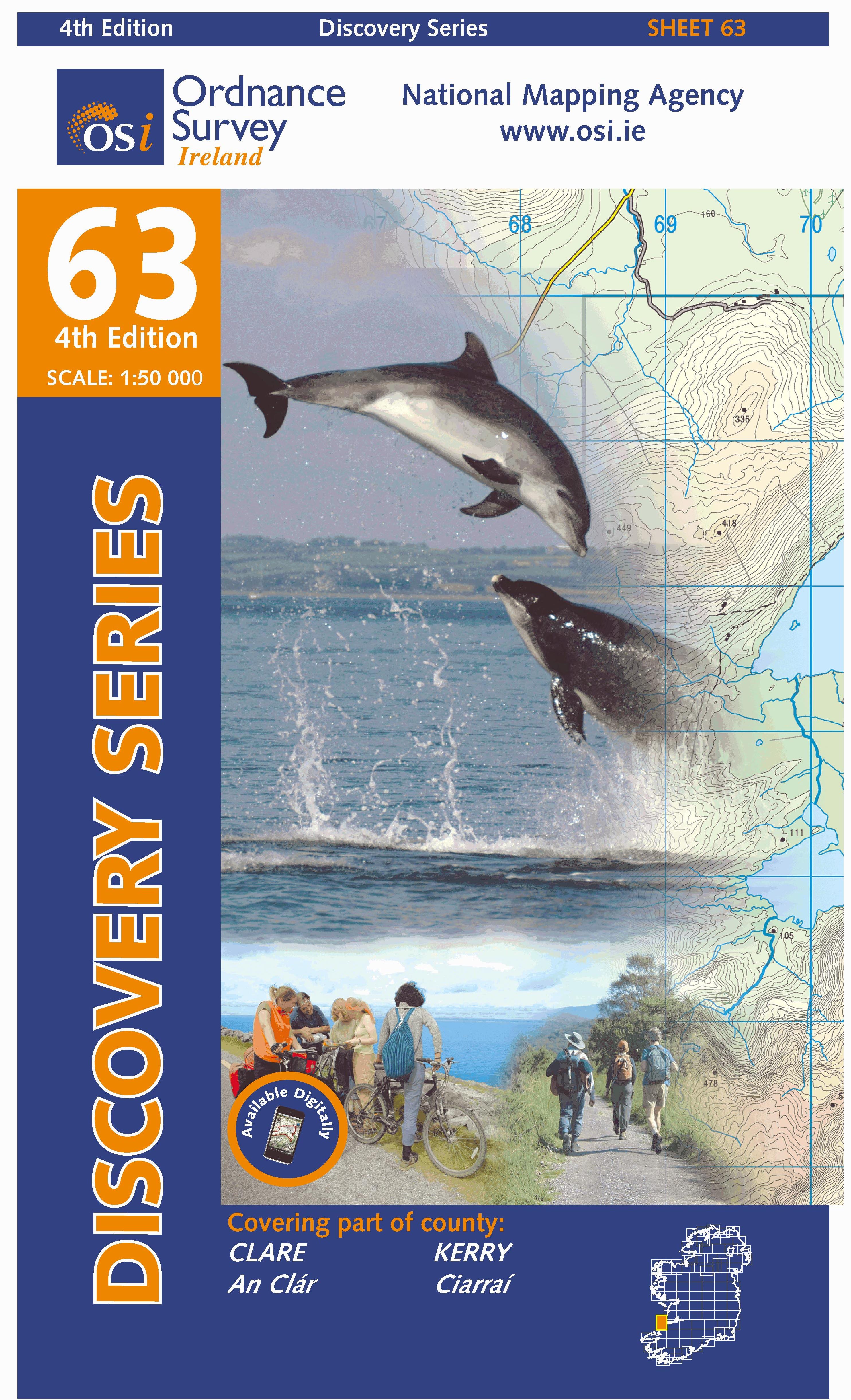 Topografische kaart – Wandelkaart 63 Discovery Clare, Kerry | Ordnance Survey Ireland