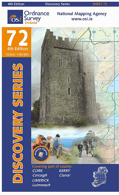 Online bestellen: Topografische kaart - Wandelkaart 72 Discovery Kerry, Cork, Limerick | Ordnance Survey Ireland