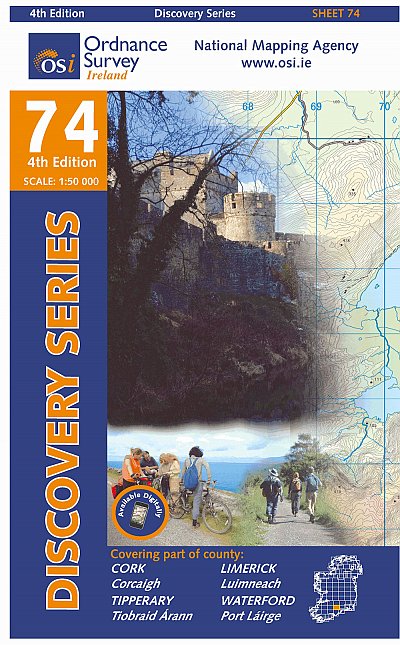 Online bestellen: Topografische kaart - Wandelkaart 74 Discovery Cork, Limerick, Tipperary, Waterford | Ordnance Survey Ireland