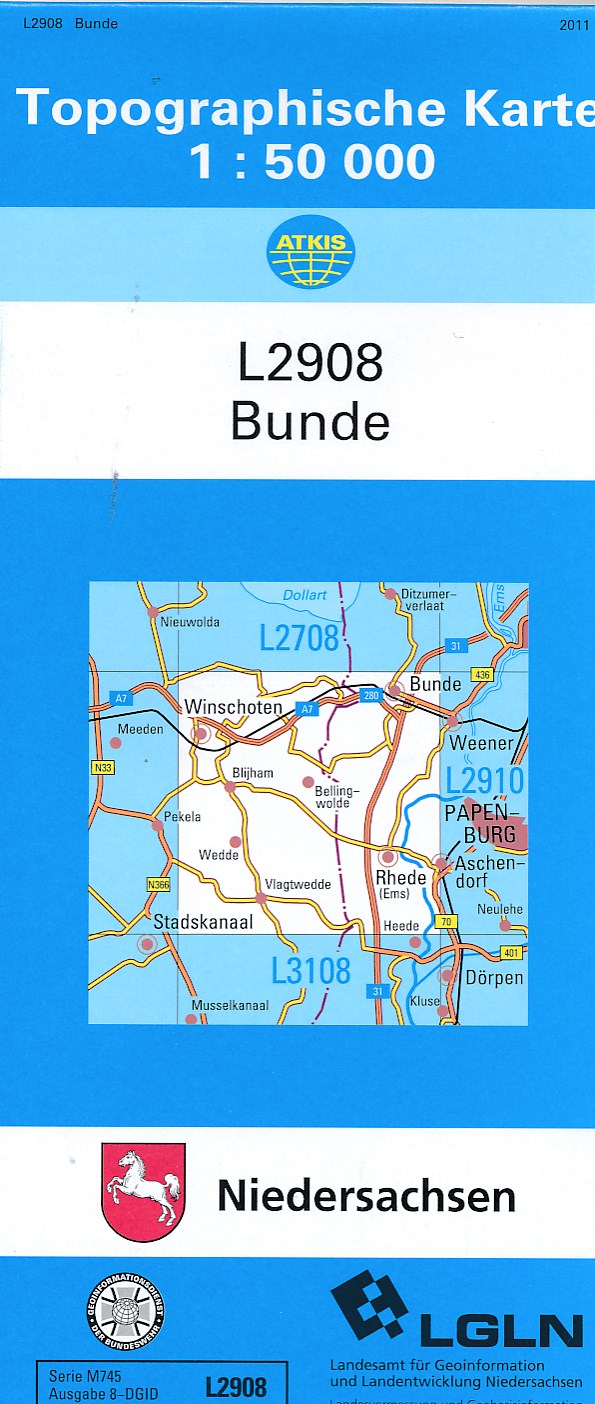 Online bestellen: Topografische kaart L2908 Bunde | LGL Niedersachsen