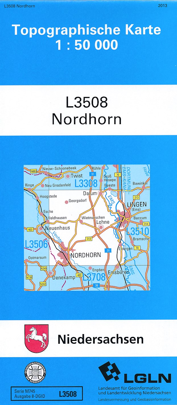 Topografische kaart L3508 Nordhorn | LGN de zwerver