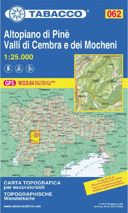 Online bestellen: Wandelkaart 062 Altopiano di Pinè - Valli di Cembra e dei Mocheni | Tabacco Editrice