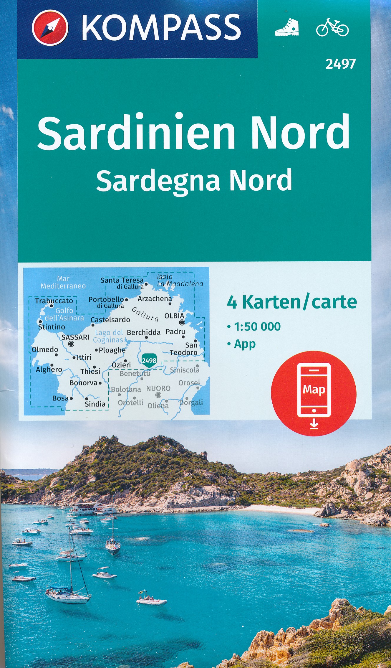 Online bestellen: Wandelkaart - Fietskaart 2497 Sardinien Nord - Sardegna Nord | Kompass