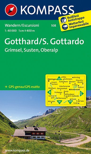 Online bestellen: Wandelkaart 108 Gotthard/S. Gottardo | Kompass