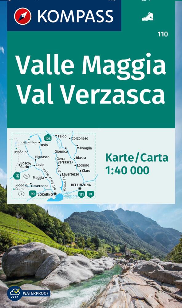 Online bestellen: Wandelkaart 110 Valle Maggia - Val Verzasca | Kompass