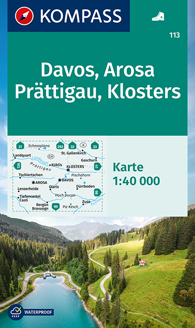 Online bestellen: Wandelkaart 113 Davos - Arosa - Prättigau - Klosters | Kompass