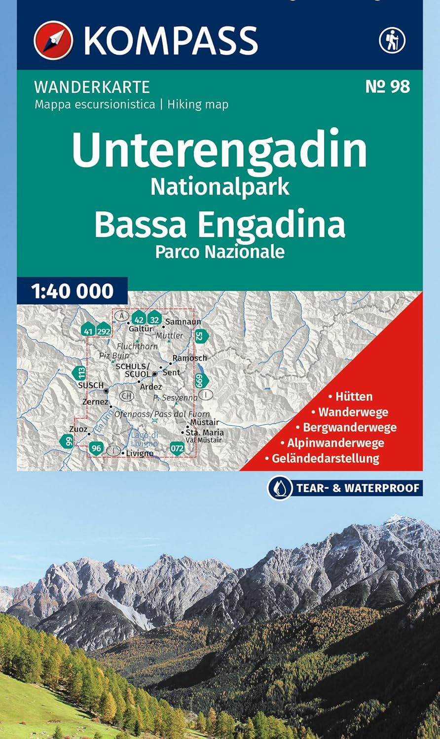Wandelkaart 98 Unterengadin - Bassa Engadina | Kompass