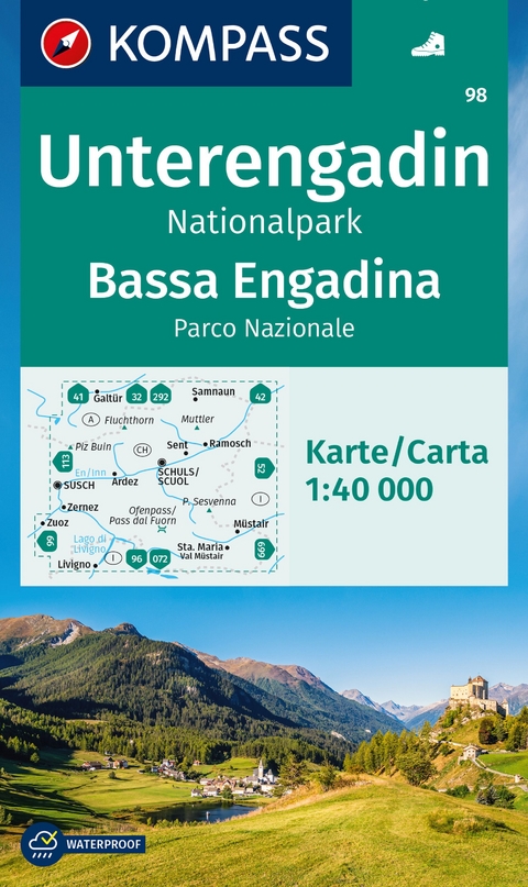 Online bestellen: Wandelkaart 98 Unterengadin - Bassa Engadina | Kompass
