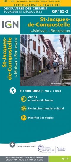 Online bestellen: Wandelkaart - Pelgrimsroute (kaart) St-Jacques-de-Compostela GR 65-2, St Jacobsroute | IGN - Institut Géographique National