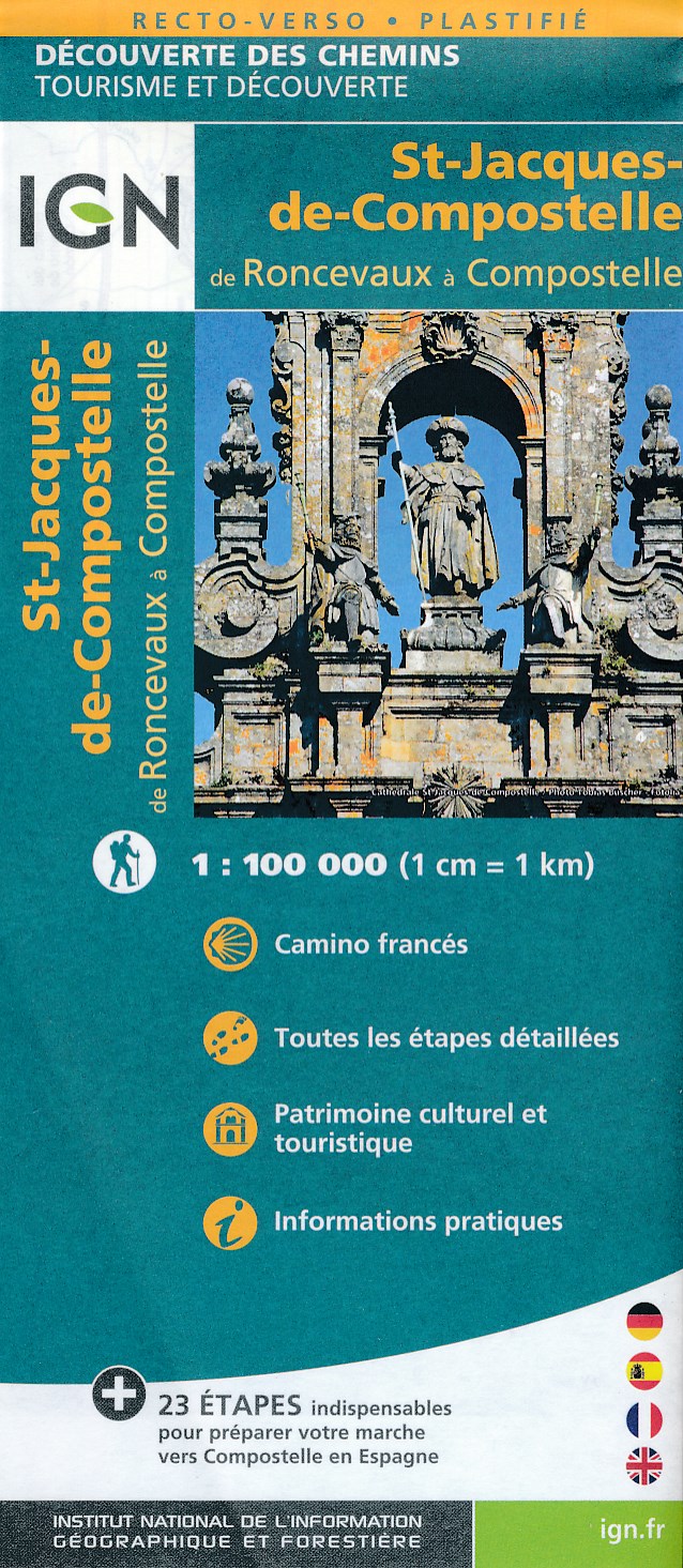 Online bestellen: Wandelkaart - Pelgrimsroute (kaart) St-Jacques-de-Compostela, Camino Frances | IGN - Institut Géographique National