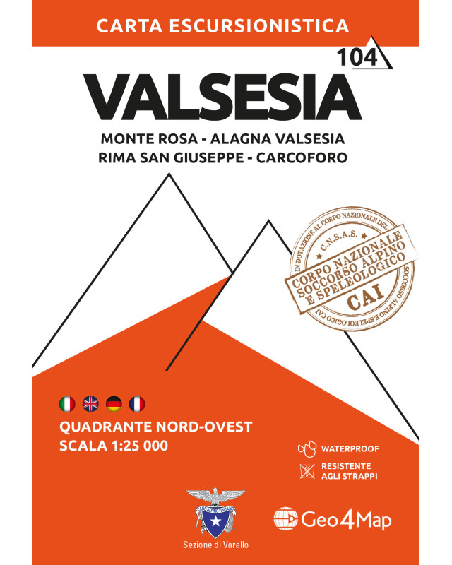 Online bestellen: Wandelkaart - Topografische kaart 104 Valsesia - Monte Rosa | Geo4Map