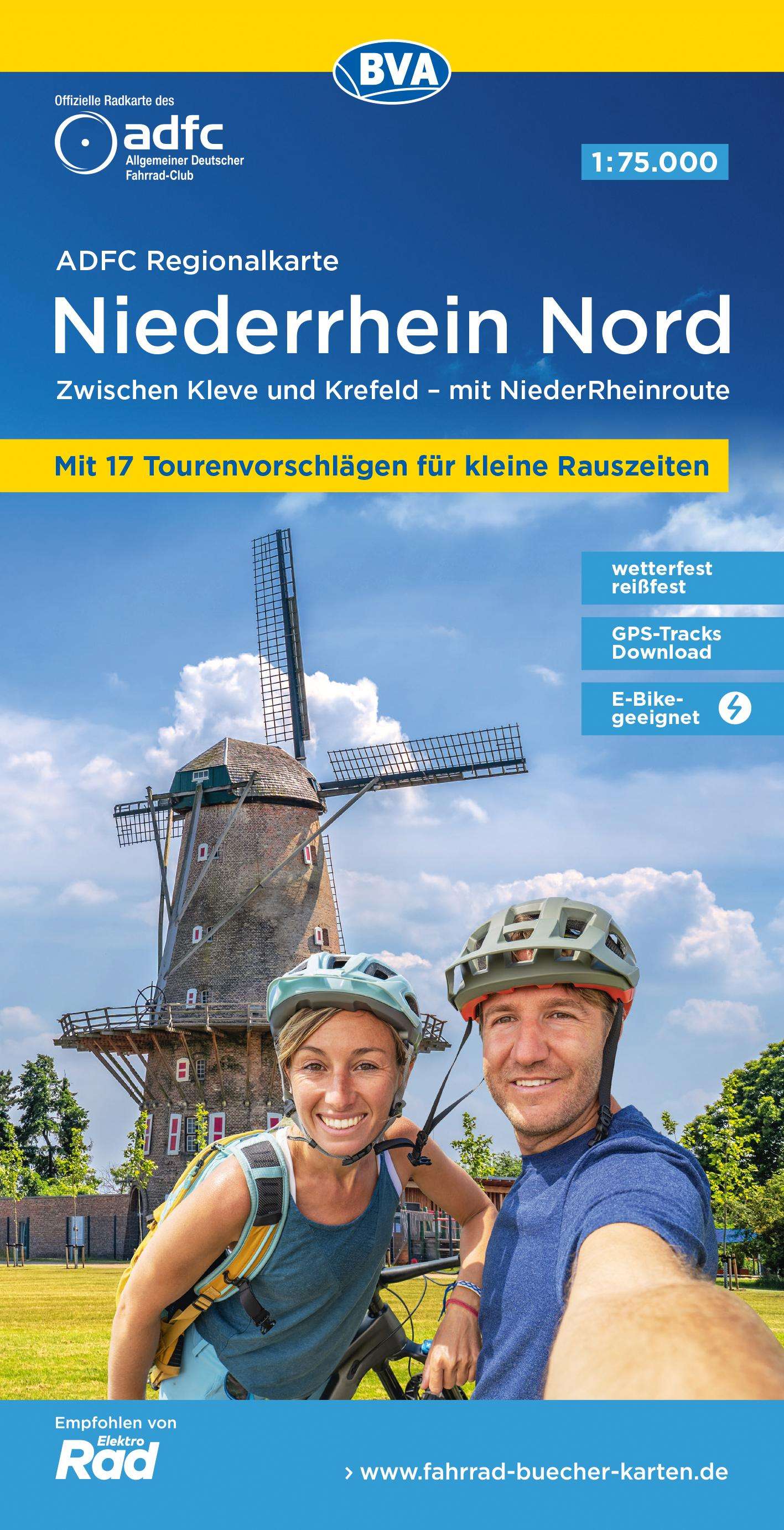 Online bestellen: Fietskaart ADFC Regionalkarte Niederrhein Nord | BVA BikeMedia