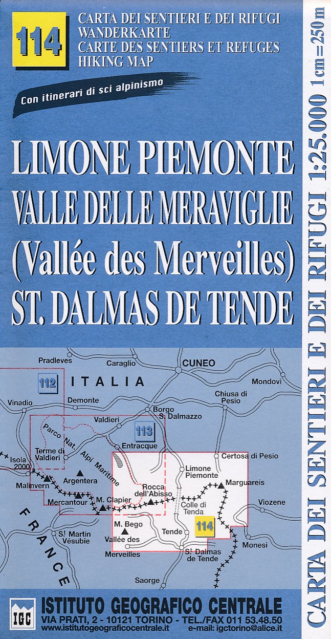 Online bestellen: Wandelkaart 114 Limone Piemonte, Valle Delle Meraviglie, St. Dalmas De Tende | IGC - Istituto Geografico Centrale