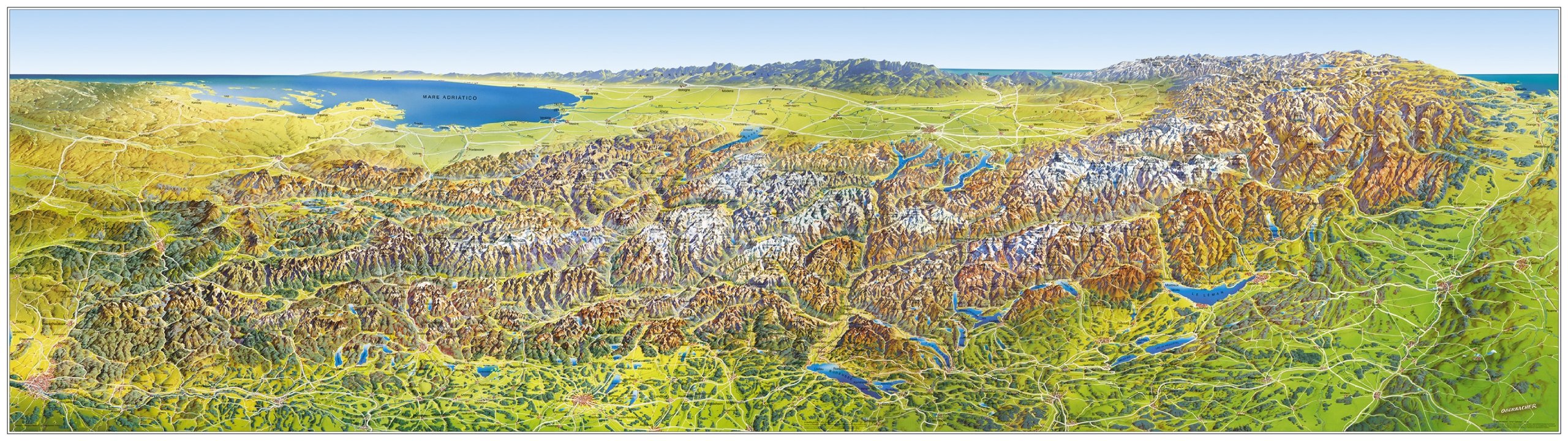 Online bestellen: Wandkaart Das Grosse Alpen - panorama, sommer / zomer uitgave | MairDumont