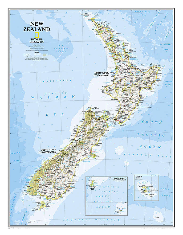 Wandkaart New Zealand - Nieuw Zeeland 60 x 77 cm | National Geographic de zwerver