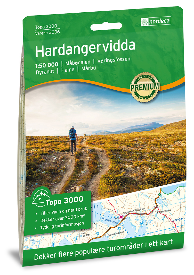 Online bestellen: Wandelkaart 3006 Topo 3000 Hardangervidda | Nordeca
