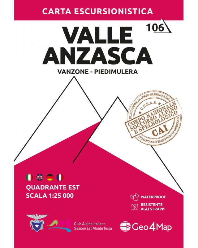 Online bestellen: Wandelkaart - Topografische kaart 106 Valle Anzasca | Geo4Map