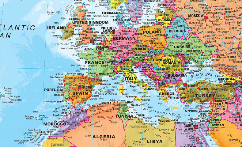 Wereldkaart (67zvl) politiek, 196 x 120 cm Maps International | 0424456927054 | Reisboekwinkel De Zwerver