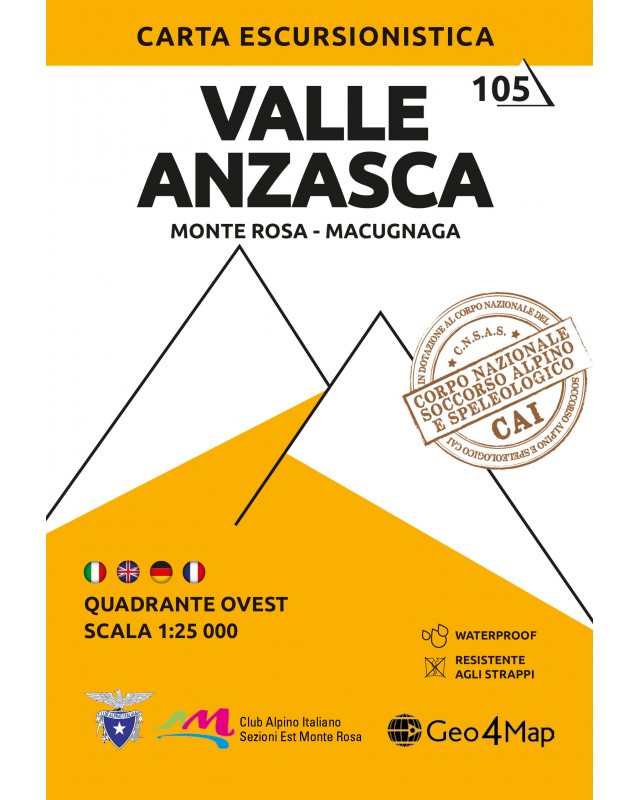 Online bestellen: Wandelkaart 105 Valle Anzasca - Monte Rosa - Macugnaga | Geo4Map