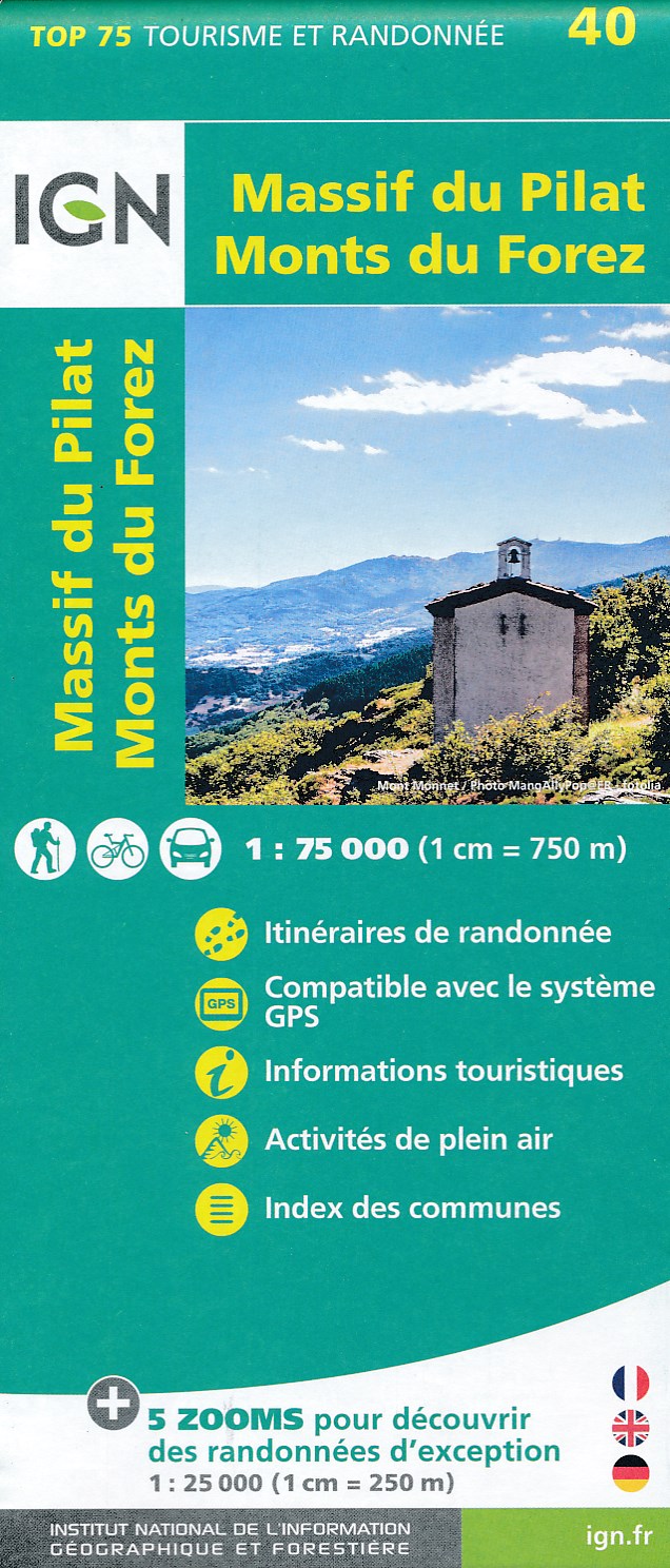Online bestellen: Wandelkaart - Fietskaart 40 Massif du Pilat - Monts du Forez | IGN - Institut Géographique National