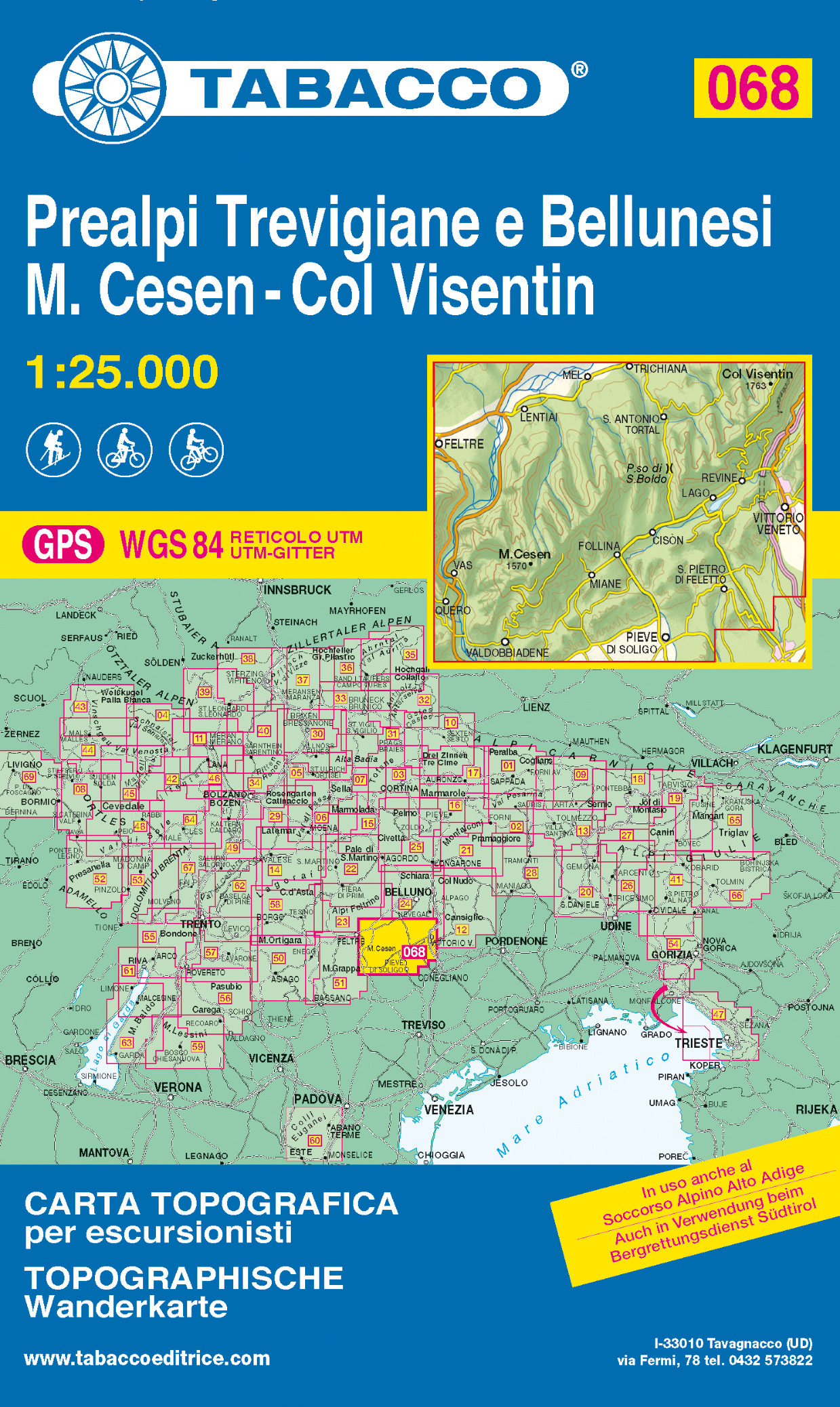 Online bestellen: Wandelkaart 068 Prealpi Trevigiane e Bellunesi - M. Cesen - Col Visentin | Tabacco Editrice